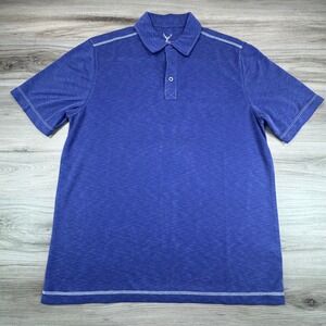 Nicoby Mens Blue Slub Knit Polo Shirt Large Short Sleeve Contrast‎ Stitching